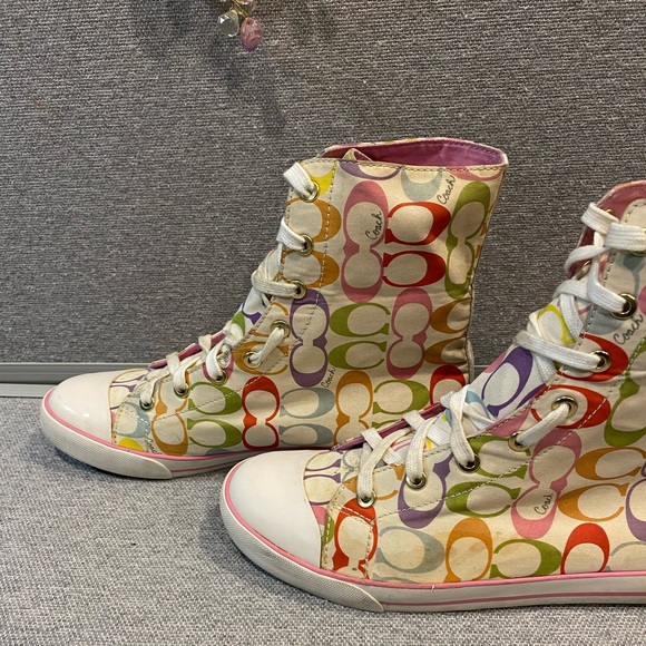 Coach Multi Color Signature Hi-Top Sneakers Sz10 - Picture 3 of 11